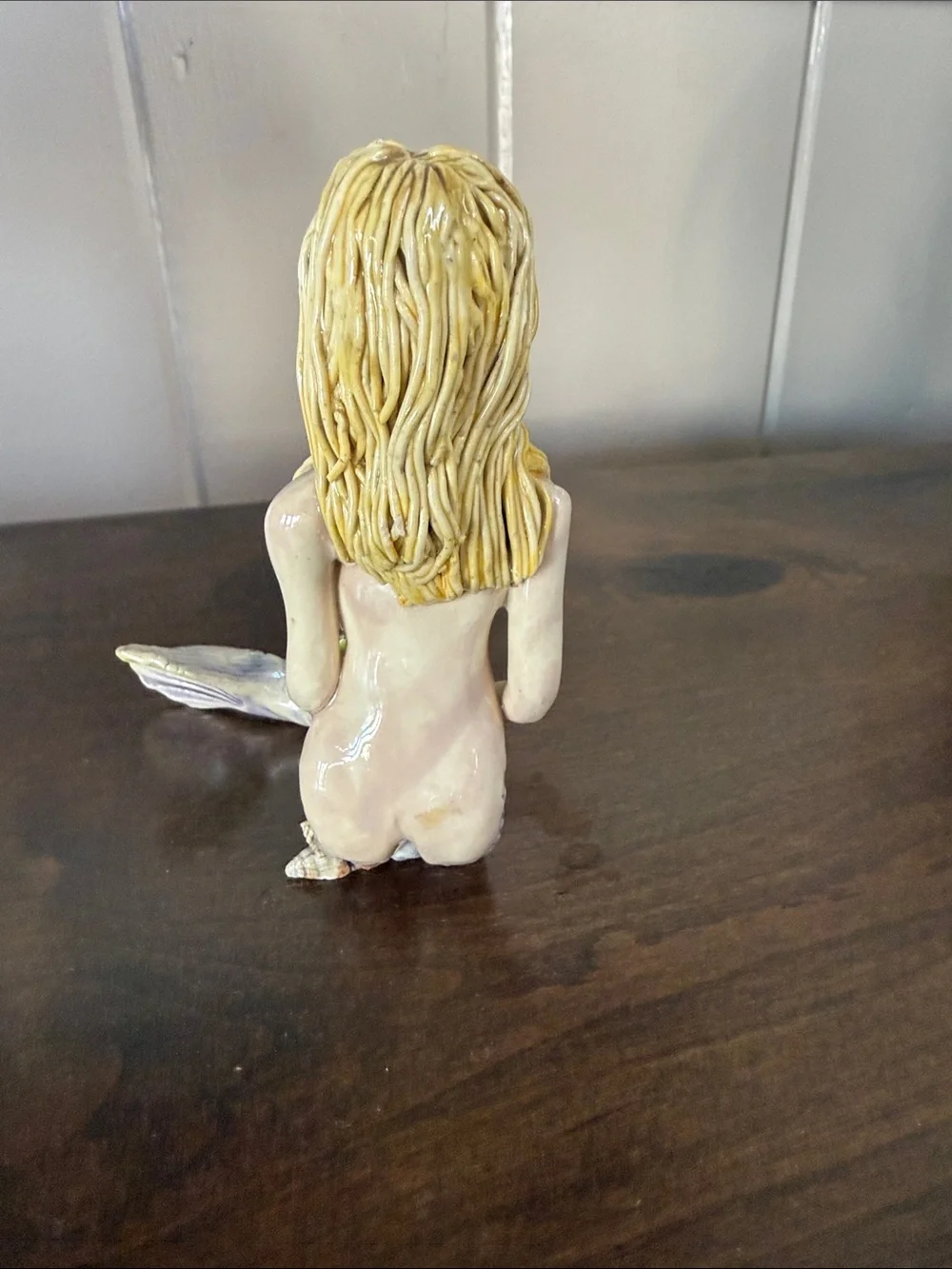 Decorative Ceramic Mermaid Figurine in Cream and Blue